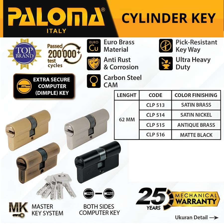 PALOMA Cylinder Double Kunci CLP 513 CLP 514 515 516 517 Anak Kunci silinder 62 mm Pintu Kamar Depan
