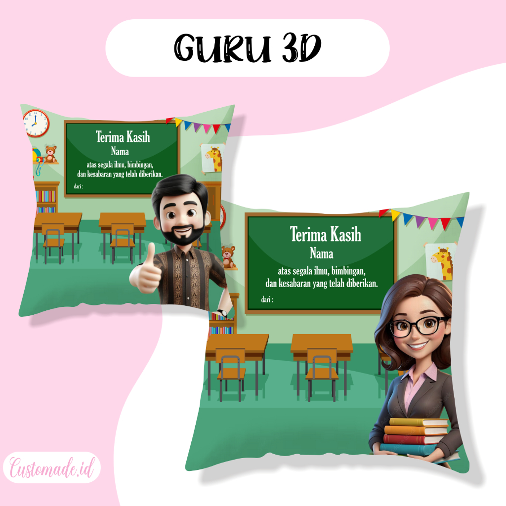 Bantal Kado Guru 3D 40x40 cm / Teacher'S Day / Kado Guru / Bantal Sofa / Bantal Hari Guru / Bantal T