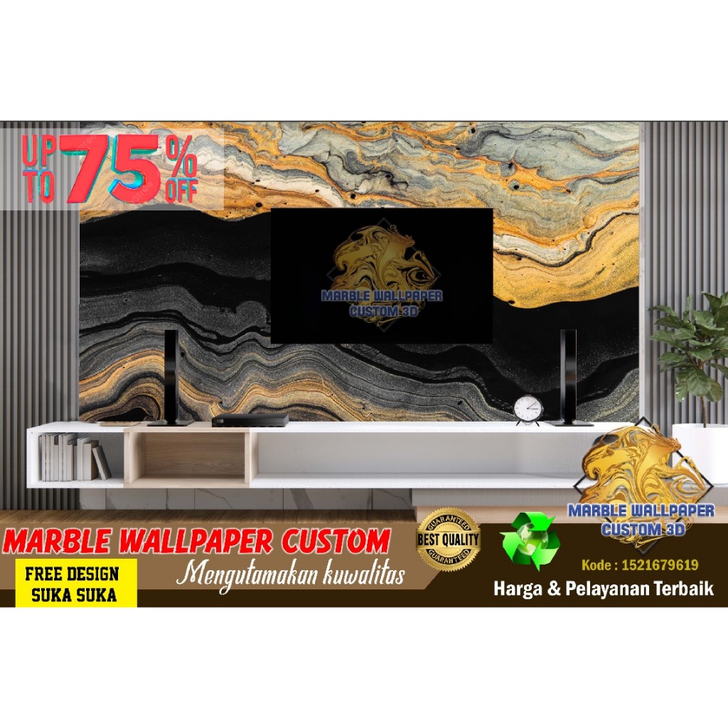Wallpaper Custom 3D Tema Marmer | Wallpaper Dining Room Marmer | Wallpaper Ruang Makan Marmer | Wall