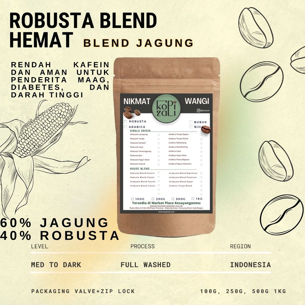 

Kopi Zali - Robusta Hemat - Blend Jagung