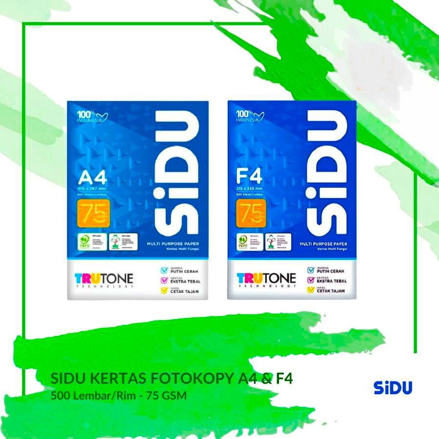 

SiDU Kertas Foto copy 75 GSM F4 dan A4 / HVS SIDU 75 GSM A4 dan F4 1 Rim