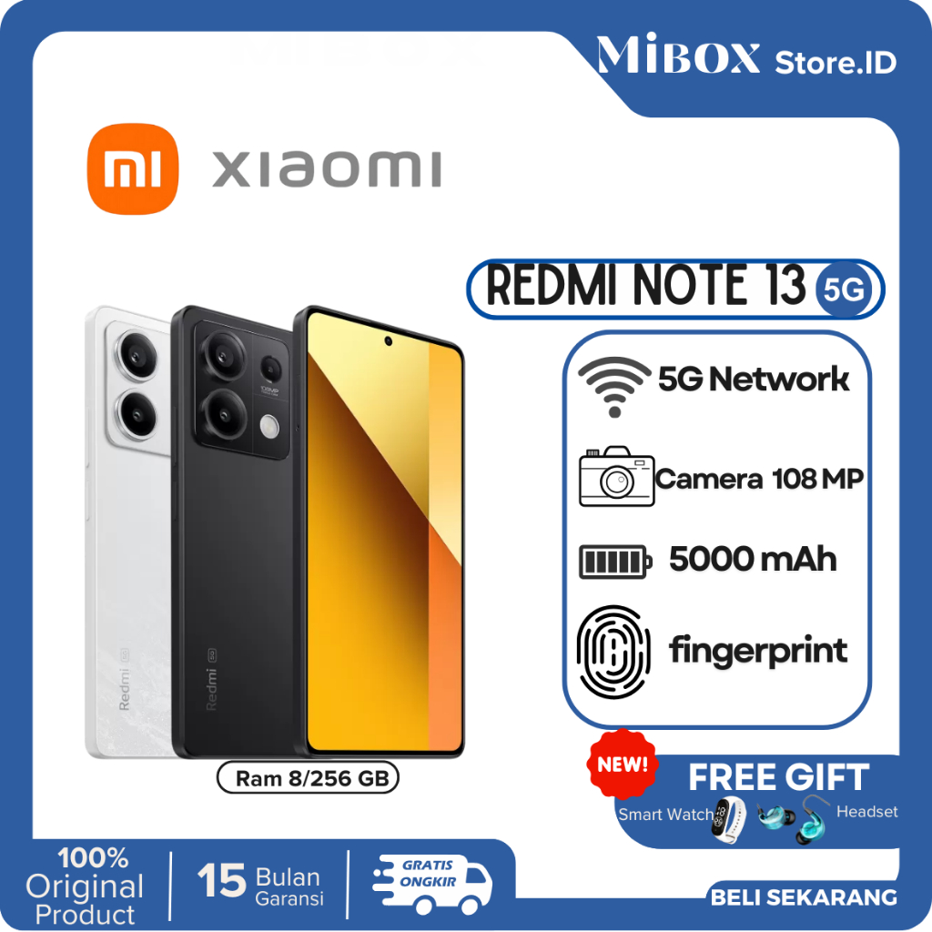 Redmi Note 13 5G Ram 8/256 GB, "AMOLED" Gorilla Glass 5,5000 mAh Garansi Resmi Official