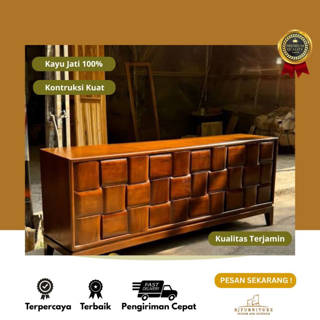Cabinet Bufet Tv Diamond Kayu Jati Minimalis