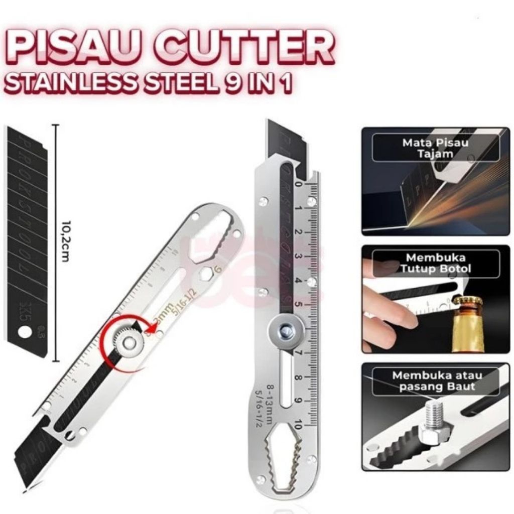 

Pisau Cutter Multifungsi / Stainless Steel / Pemotong Kertas + Refill Cutter