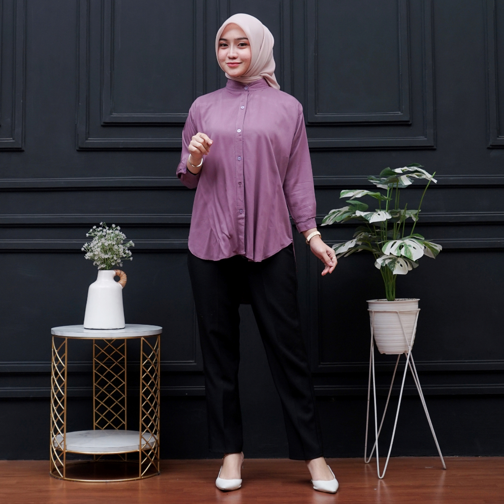 Kemeja Rayon Twill Premium - Blouse Simple Kemeja Wanita Bahan Rayon Twill Premium