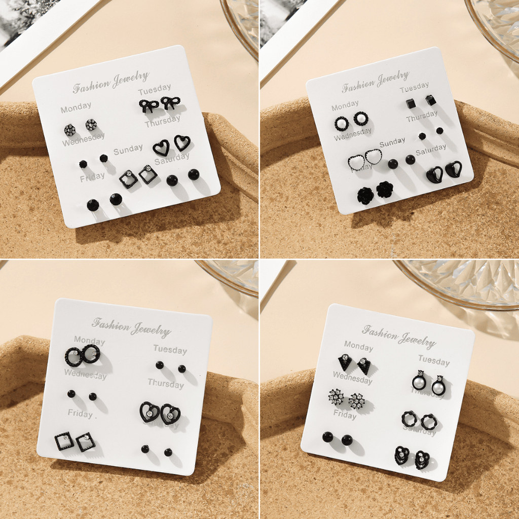 Exclusive Aneka Set Anting-Anting Hitam Lucu Elegan Korea Style Earring Fashion Accessories