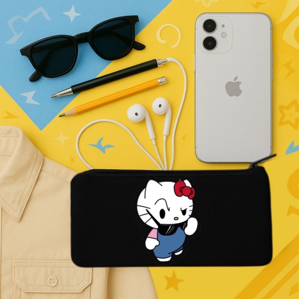 

tempat pensil hello kitty bahan kanvas warna hitam putih