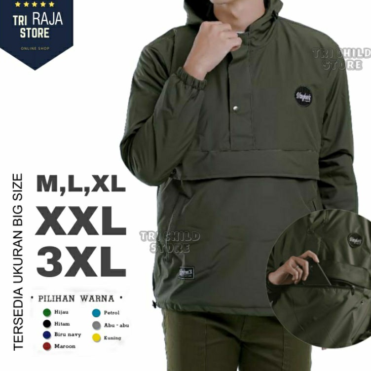 KODE Q42H  COD  Jaket Parasut Big Size Pria  Jaket Waterproof Pria ukuran besar  Jaket Parasut Pria 
