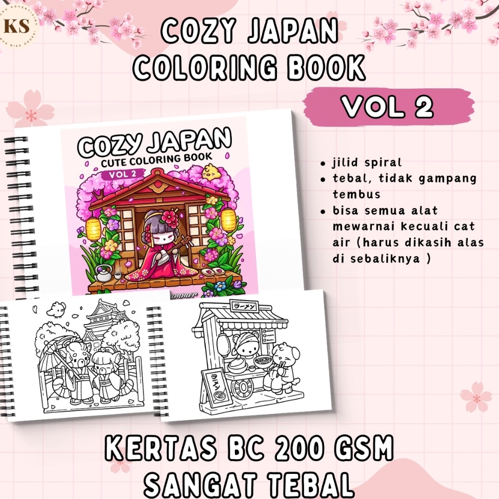 

KODE M4I COZY JAPAN VOL 2 Coloring Book Cozy Healing Daily Activities for Relaxation A4A5 Buku Mewarnai Anak Remaja