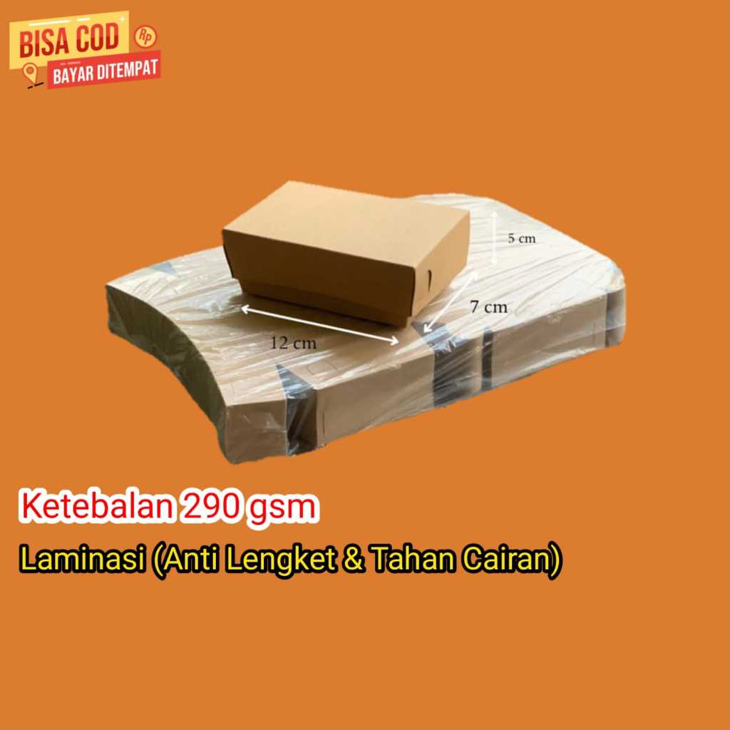 

Paper Lunch Box Kotak Makan Ukuran 12x7x5 cm (Lunchbox S/Small) Laminasi Tebal 290 gram/gsm Coklat Polos - Lunch Box