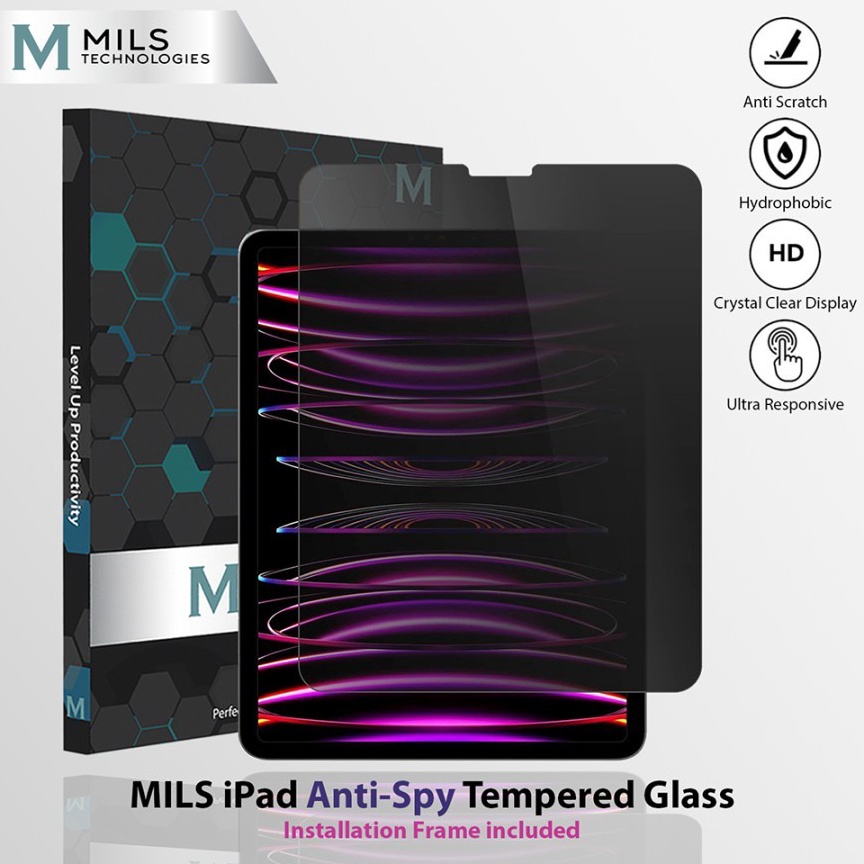 KODE M43T Mils Technologies Anti Spy  Privacy Tempered Glass Screen Protector for iPad 6 7 8 9 1 12 