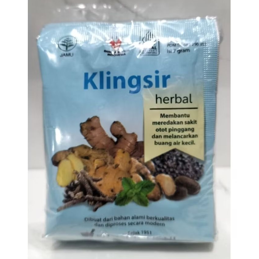 

Jamu Herbal Klingsir Sido Muncul isi 10 sachet untuk membantu meredakan sakit otot, sakit pinggang dan air seni tidak lancar.