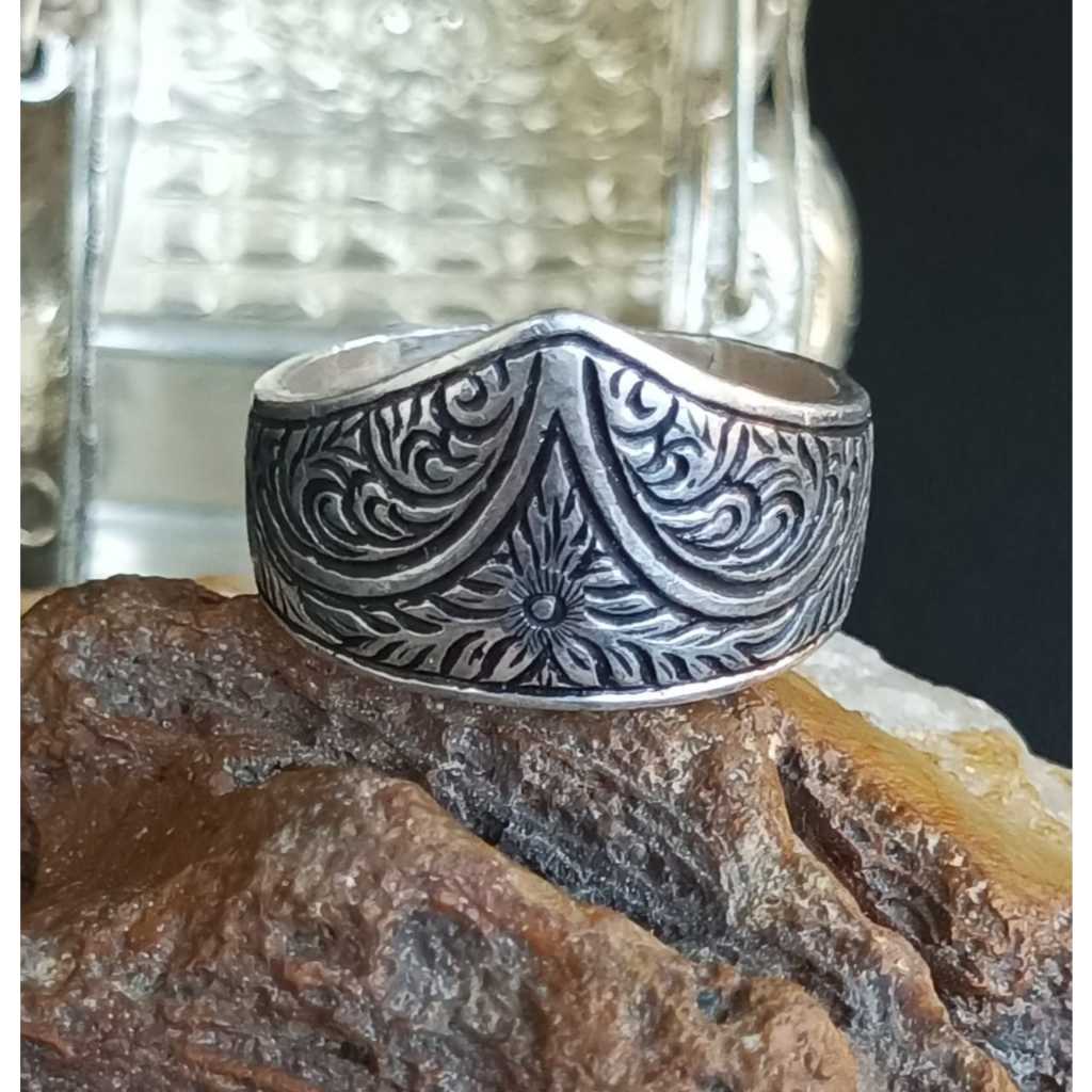Cincin Ukir Unik Model Tribal Vintage Ring Perak 925 Handmade
