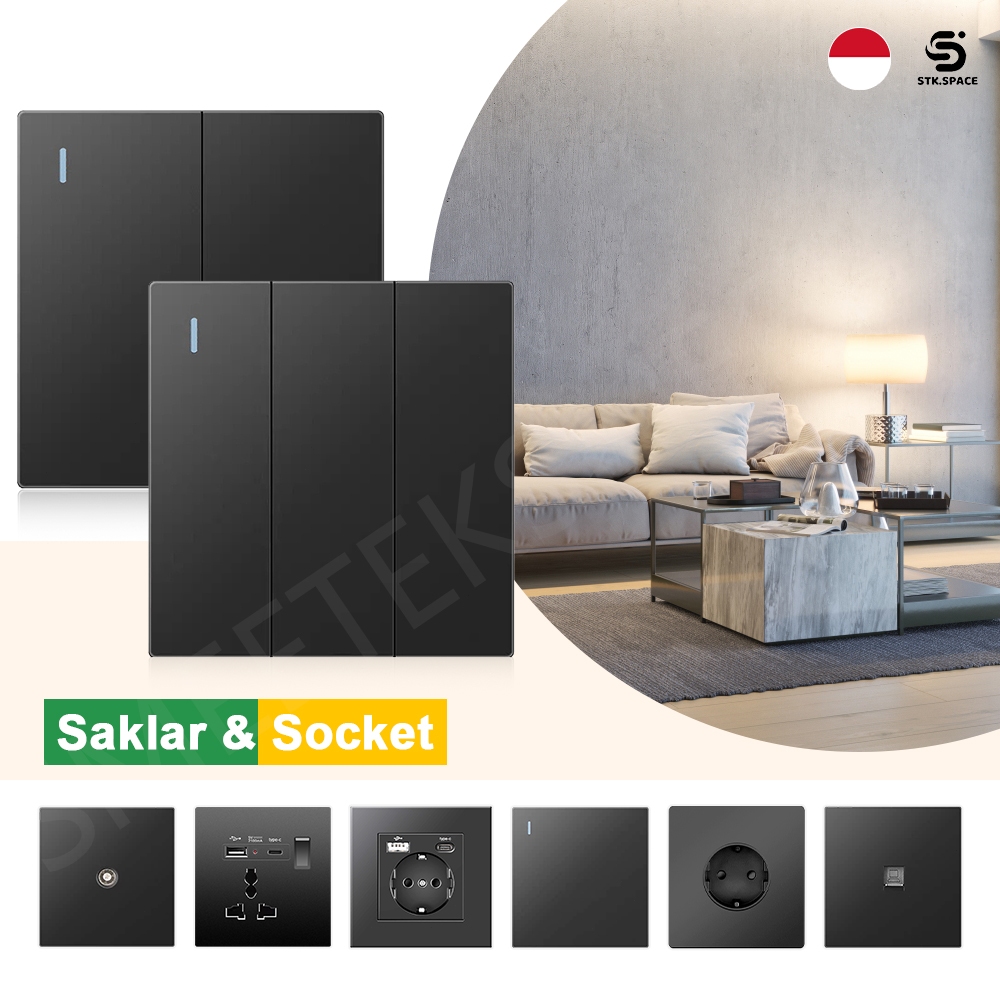 STK Stop Kontak Saklar Lampu Rumah Modern Stop Kontak Dinding Tempel Saklar On Off Rumah Hitam
