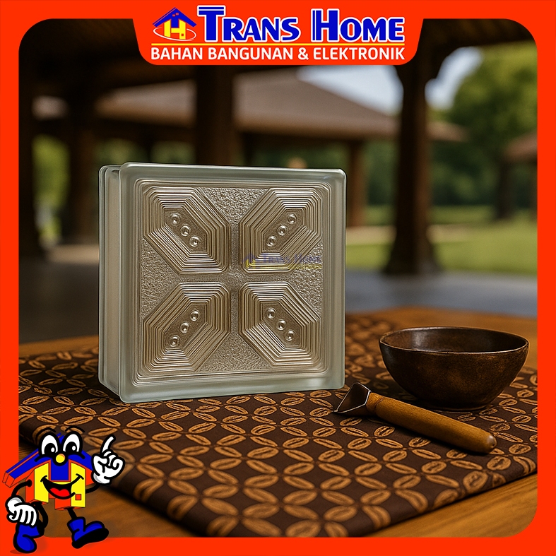 GLASS BLOCK MULIA KAWUNG 19 x 19 cm | Kaca Hias Motif Batik Klasik Jawa | Elegan, Kokoh & Estetik | 