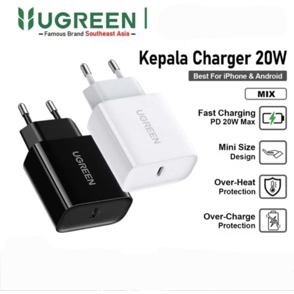 Adaptor Kepala Charger iPhone Android Type C Ugreen Mfi 20W