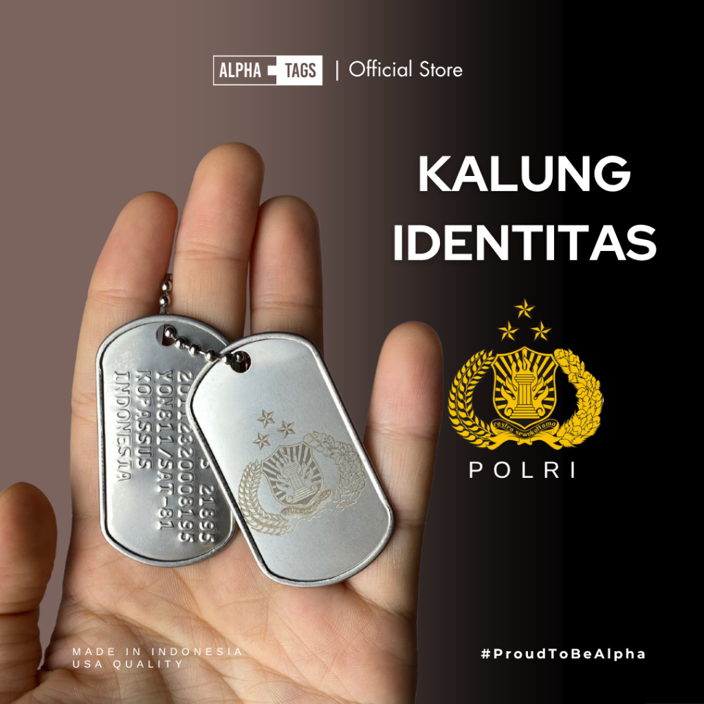 Kalung Identitas Polisi POLRI | Gambar Logo Nama Custom | Dog Tag Anti Karat