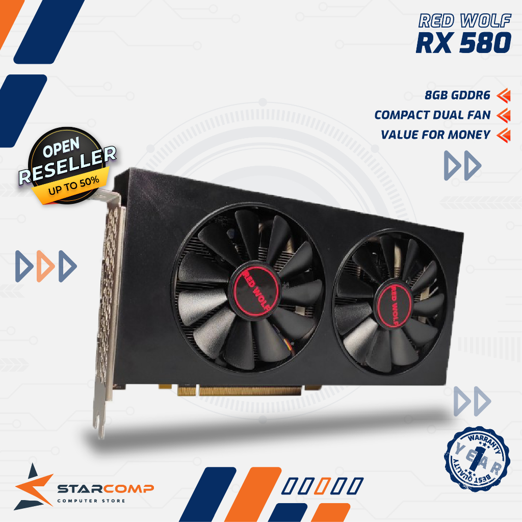 RED WOLF Radeon RX 580 8GB GDDR5 VGA RX580 DDR5 Graphic Card