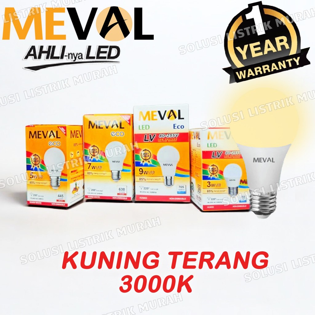 MEVAL Lampu Bohlam LED Bulb ECO 3W 5W 7W 9W Kuning Warm White