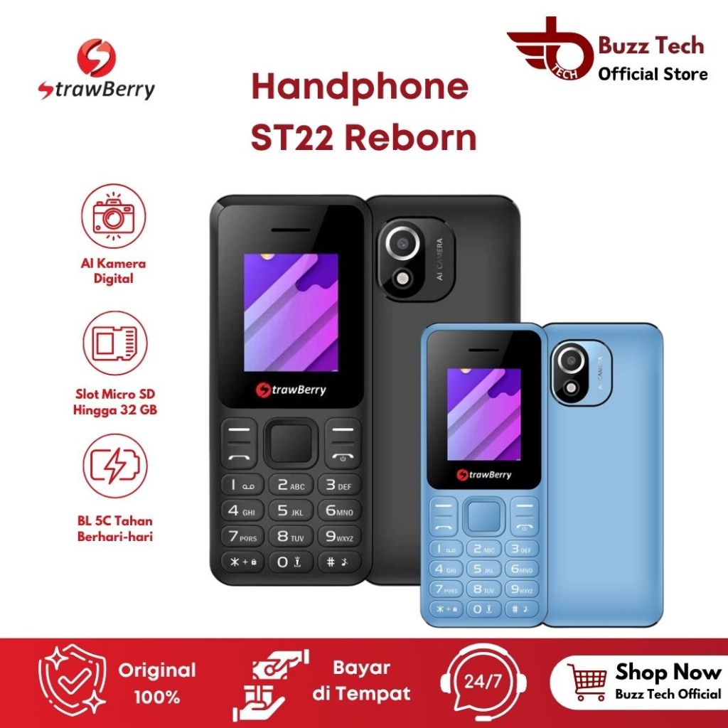 STRAWBERRY - ST22 Reborn Handphone Bluetooth Dual SIM Murah Senter Musik Kamera HP Mediatek Memory U
