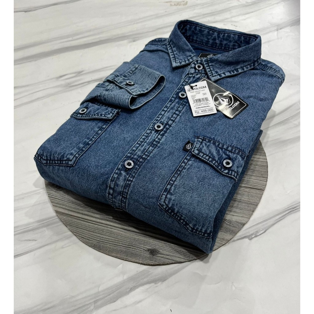 Kemeja Jeans Pria Jumbo Lengan Panjang Biowash Keren Distro Bandung Hem Denim Terbaru Edu Store