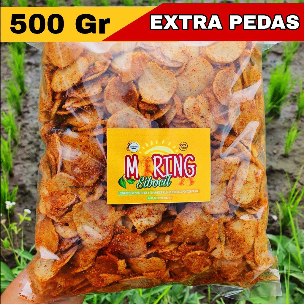

Keripik pedas Moring Sibocil EXTRA PEDAS 500gr aroma Daun Jeruk Citruk Moring Garut molring basreng
