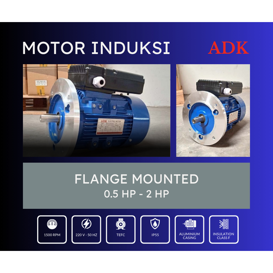 Dinamo 1 Phase Flange Mounted ADK 0.37 kW 0.5 HP 1500 Rpm