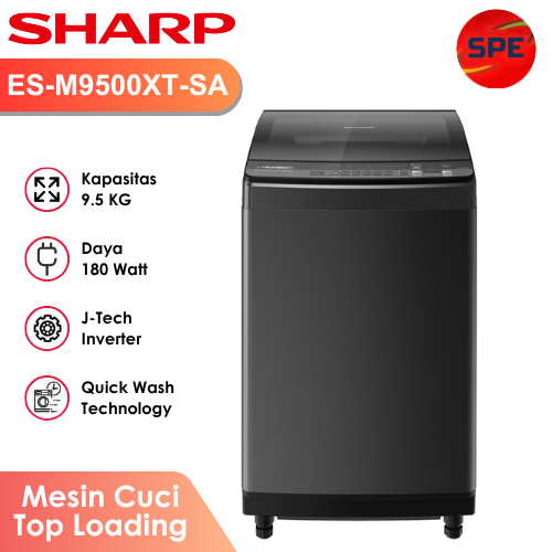 MESIN CUCI TOP LOADING SHARP KAPASITAS 9.5 KG ES-M9500XT-SA GARANSI RESMI (MEDAN)