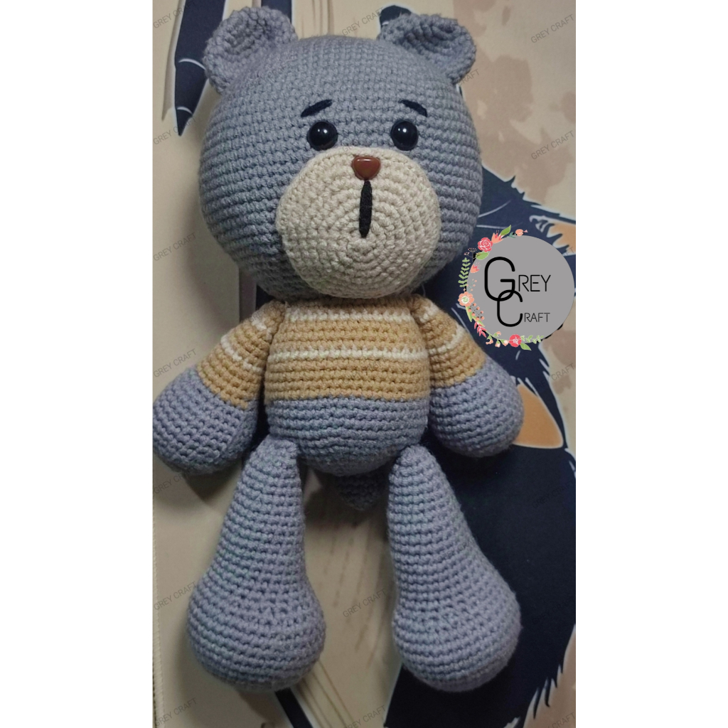 Boneka rajut beruang abu abu besar