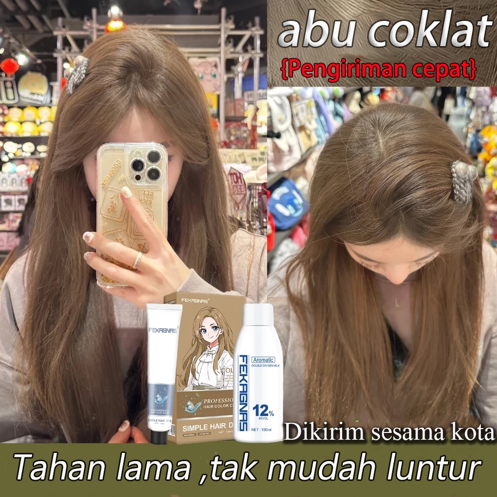 CAT RAMBUT ASH BROWN 210ml - WARNA TRENDY 2025 Formula Korea, 1x Pakai Hasil Salon, Tanpa Bleach & T