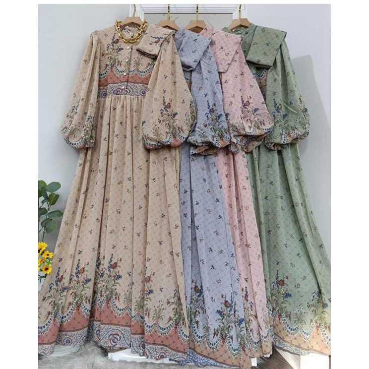GELMOR Malika Dress Korean Style - Gamis Motif Bunga Aesthetic 3226