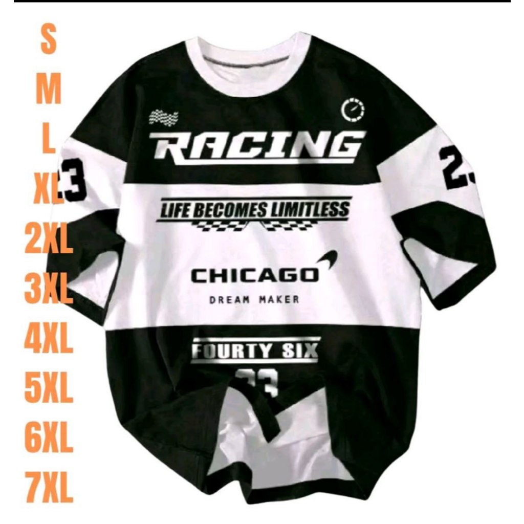 Kaos Pria Jumbo Kaos Racing Kombinasi Chicago Distro Big Size 6XL 5XL 4XL 3XL 2XL XL L M S Oversize 
