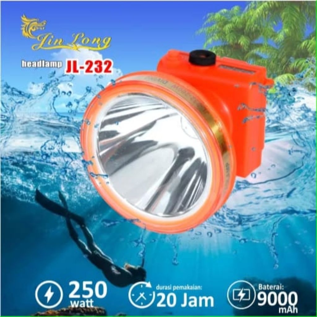 SENTER KEPALA SELAM JIN LONG WATERPROOF LED LASER JL-232 300WATT