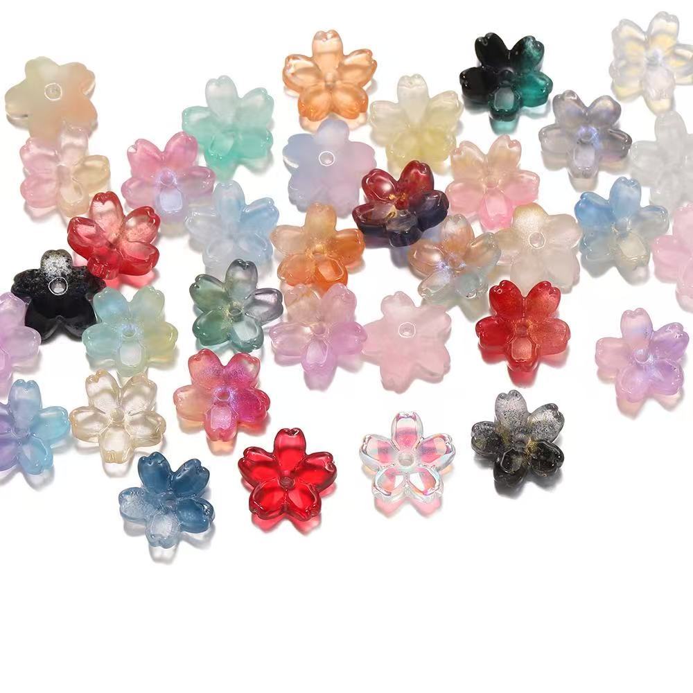 10 pcs manik-manik kaca bunga sakura manik-manik longgar perhiasan DIY manik-manik jepit rambut coco