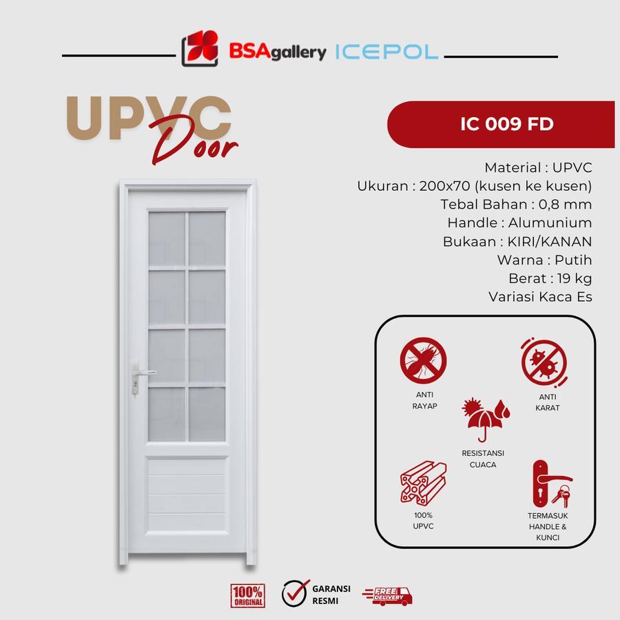 PINTU KAMAR MANDI UPVC ICEPOL 200X70 + KUSEN + HANDLE / PINTU UPVC KOMPLIT / PINTU UPVC ICEPOL 009FD