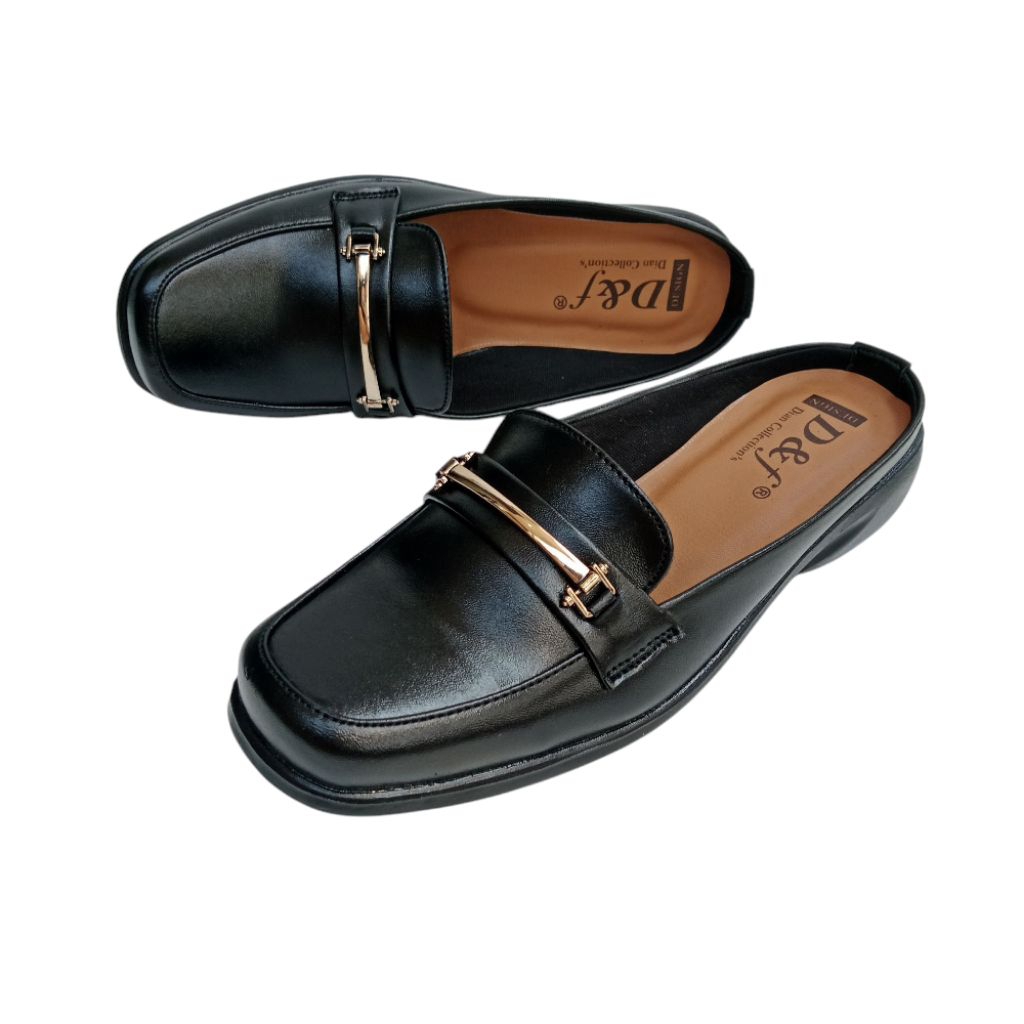 D&f BA03 | Sepatu Bustong Wanita Hak Datar Sepatu Selop Pesta Sepatu Wanita Kasual Hitam Tanpa Hak