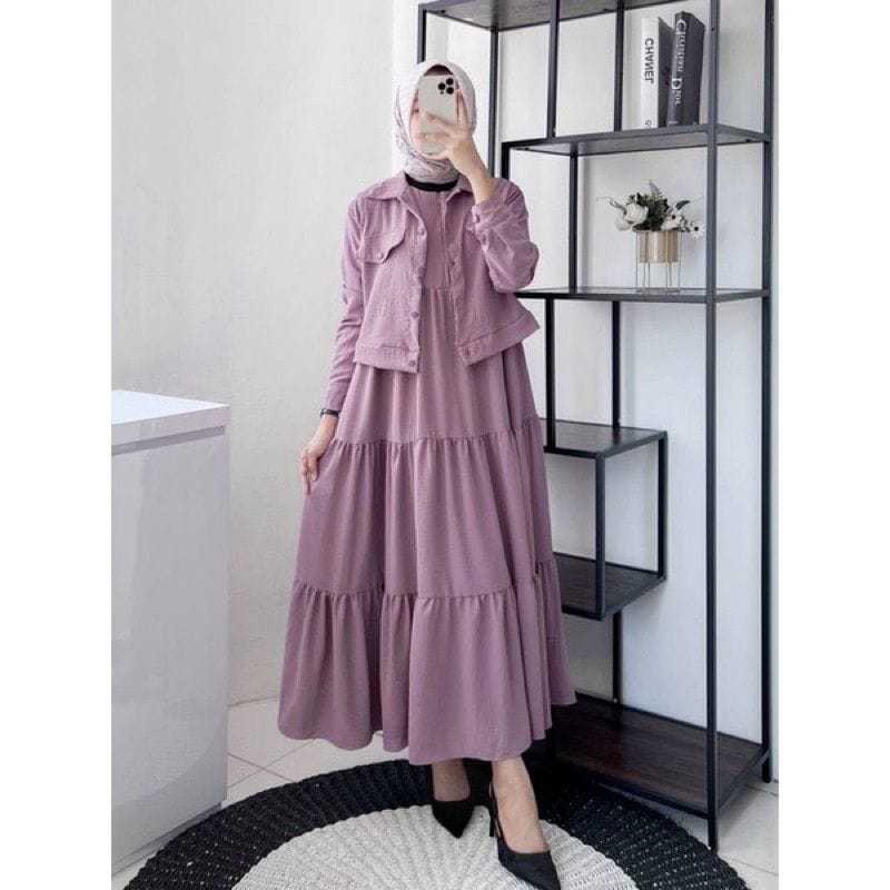 Gamis Andrea Dress Crinkle Airflow Wanita Rompi Muslimah