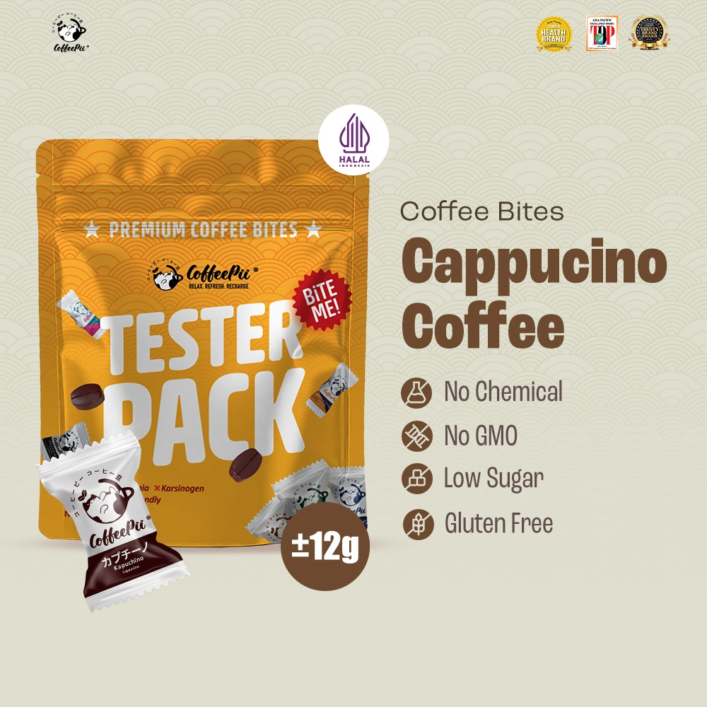 

Coffeepii Indonesia - Tester Pack - Cappuccino | Coffee Candy | Low Sugar | Vegan Friendly | Snack Import Jepang (12pcs)