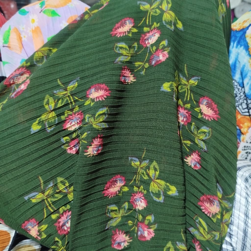 Bahan sifon ceruty plisket // Kain siffon plisket motif // Bahan ceruty plisket motif bunga // Kain 