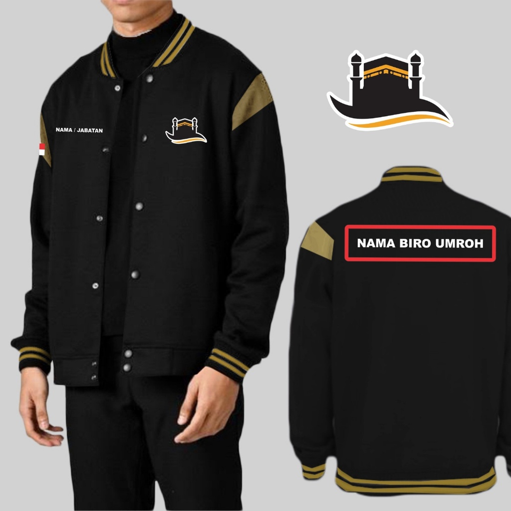 JAKET BASEBALL KANCING BIRO UMROH / JAKET CUSTOM SABLON BIRO UMROH / JAKET PRIA DAN WANITA / JAKET D
