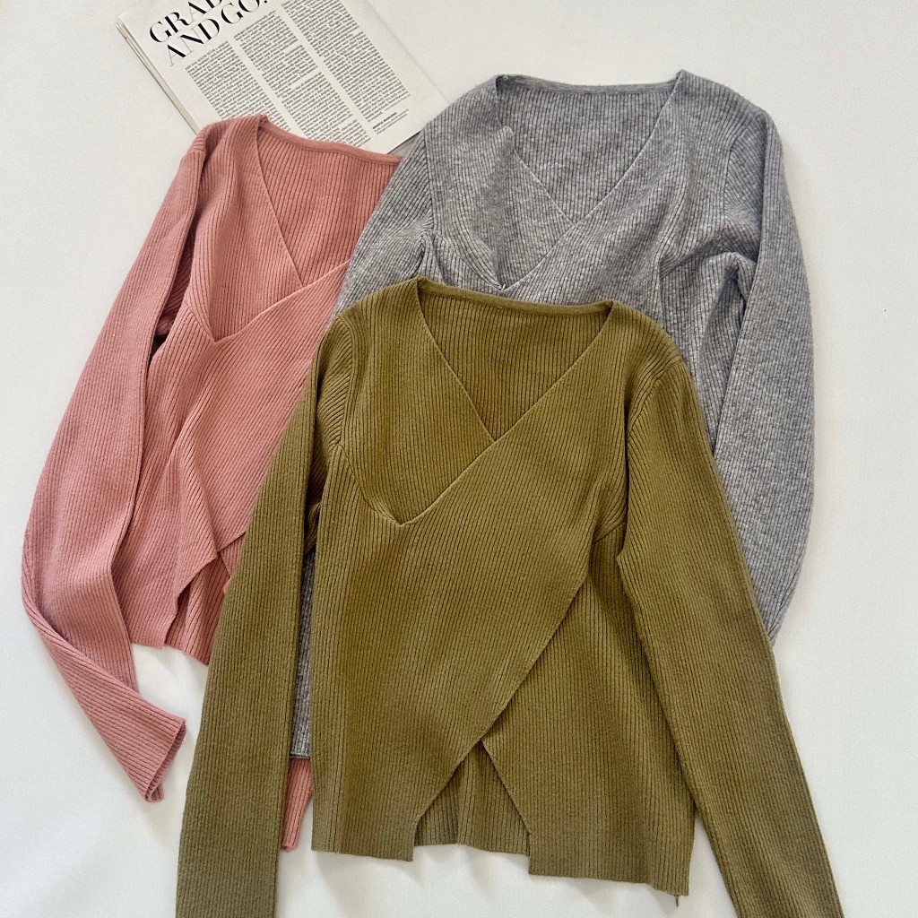 GDTIMA Sweater Rajut Wanita Coklat Lengan Panjang Polos Sweater