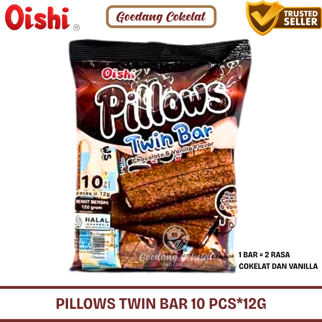 

READY STOCK Oishi Pillows Twin Bar Rasa Cokelat & Vanilla 1 Pack Isi 10's x 12g