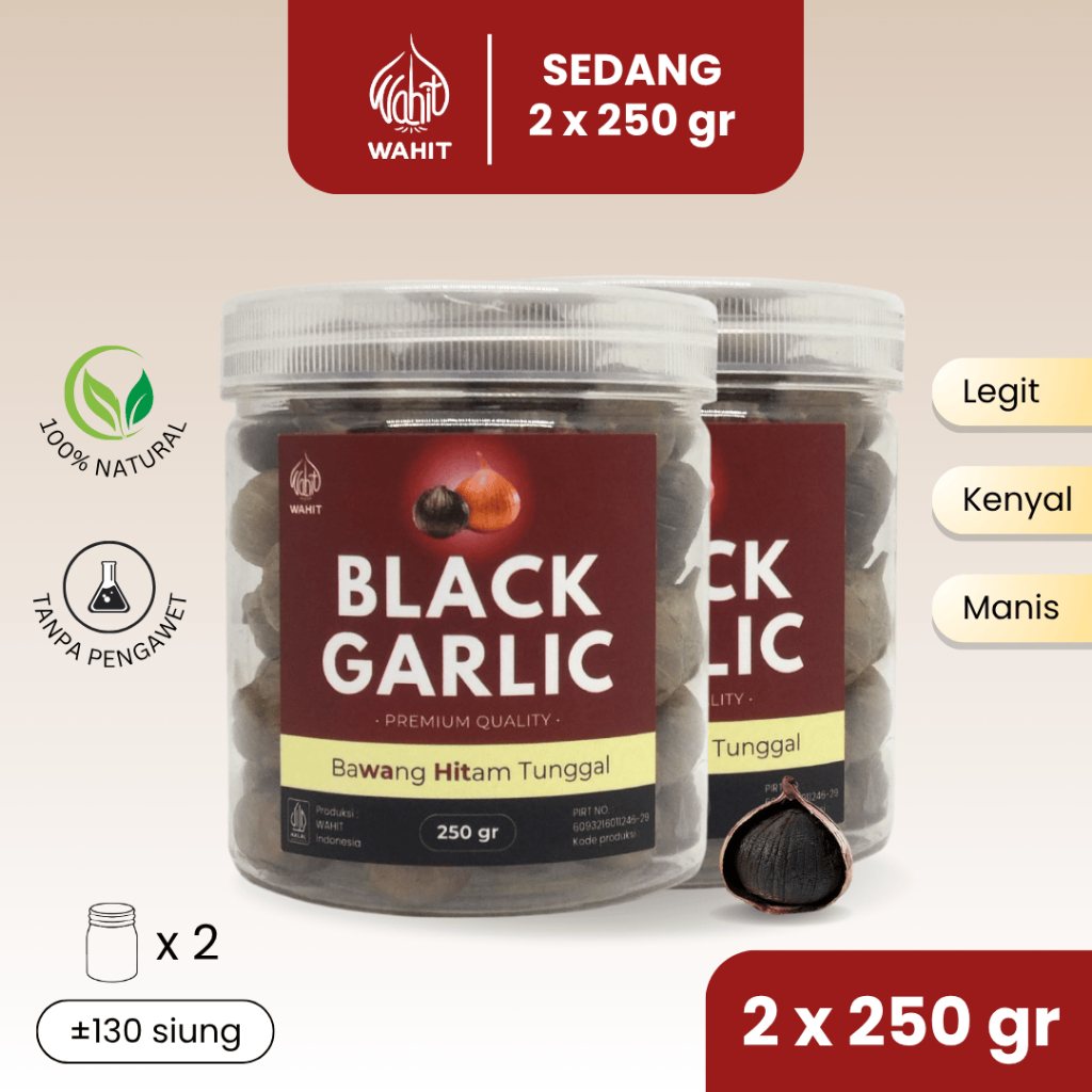 

2x250gr Bawang Hitam Tunggal Medium Sedang Black Garlic Solo Lanang WAHIT Bundle Pack