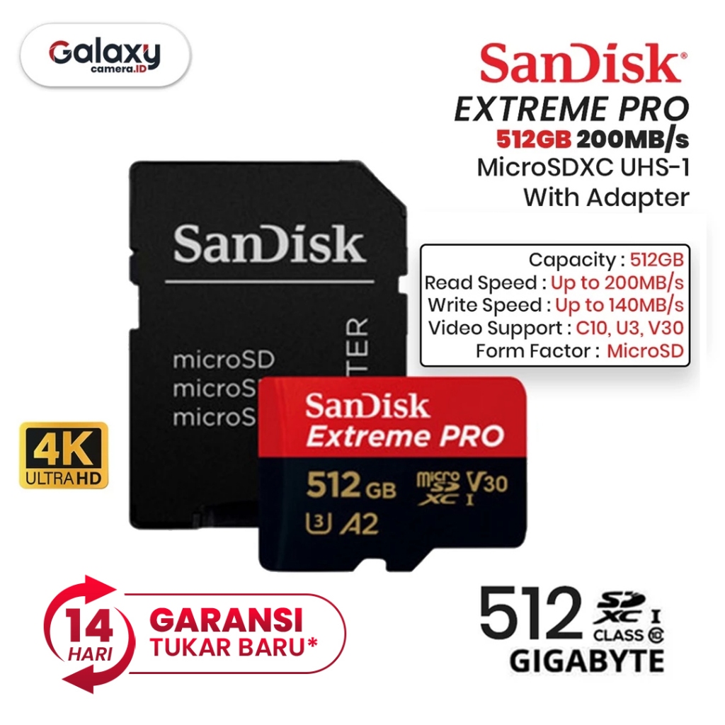 Sandisk MicroSD Extreme Pro 512GB 200MB/s Memory Card Original