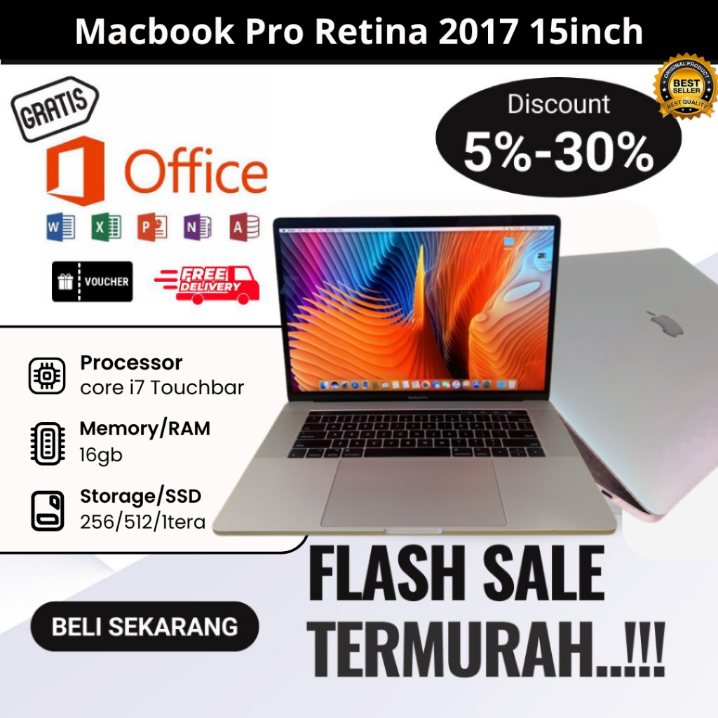 Macbook Pro 2017 15inch core i7 quad-core Touchbar 16/512GB Dual VGA