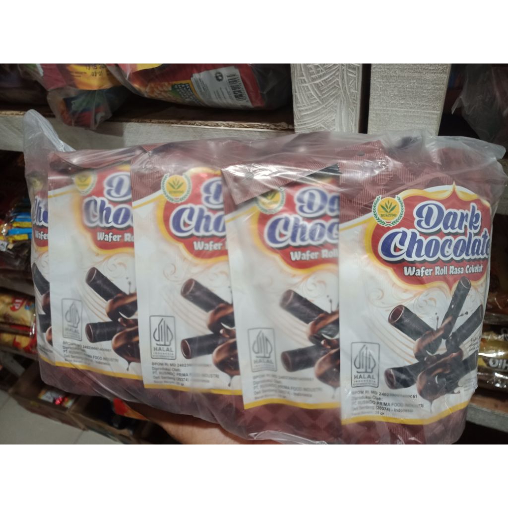 

Dark Chocolate Wafer Roll Rasa Cokelat 1 Pack 10Pcs