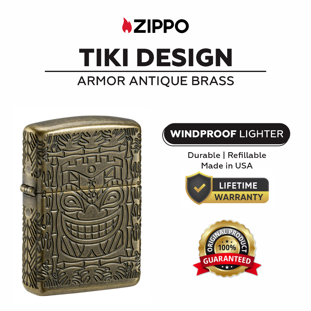 Zippo 46314, Tiki Design Deep Carved Armor Antique Brass