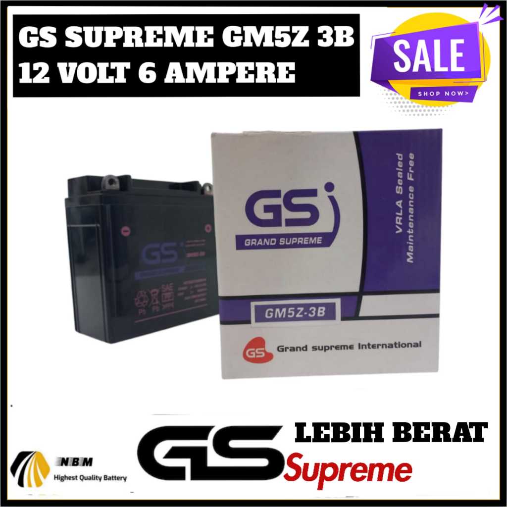 Aki Motor Supra X/FIT lama/Honda Grand/Legenda/Mega pro Primus GS SUPREME GM5Z Aki kering 6 AH