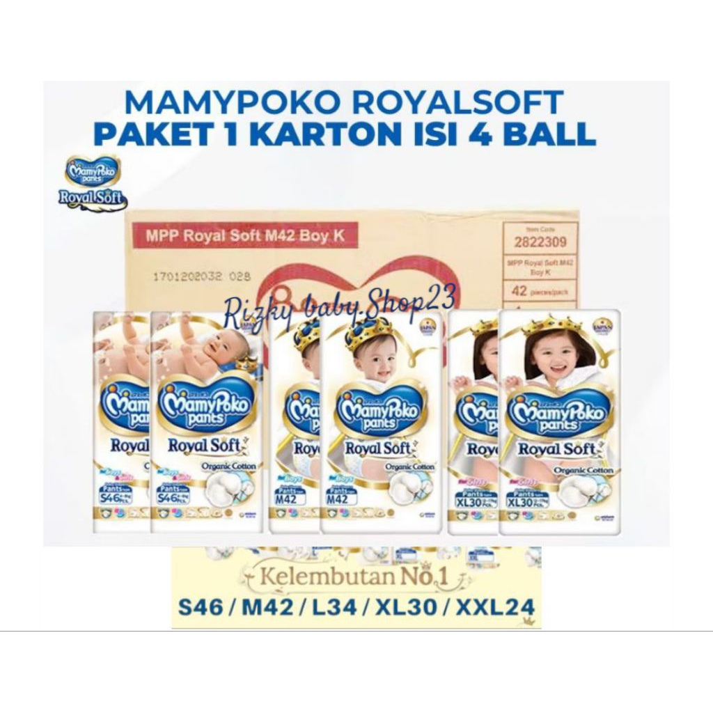 MAMYPOKO ROYAL SOFT PAKET 4 BALL / 1 KARTON S46/M42/L34/XL30/XXL24 Organic Cotton