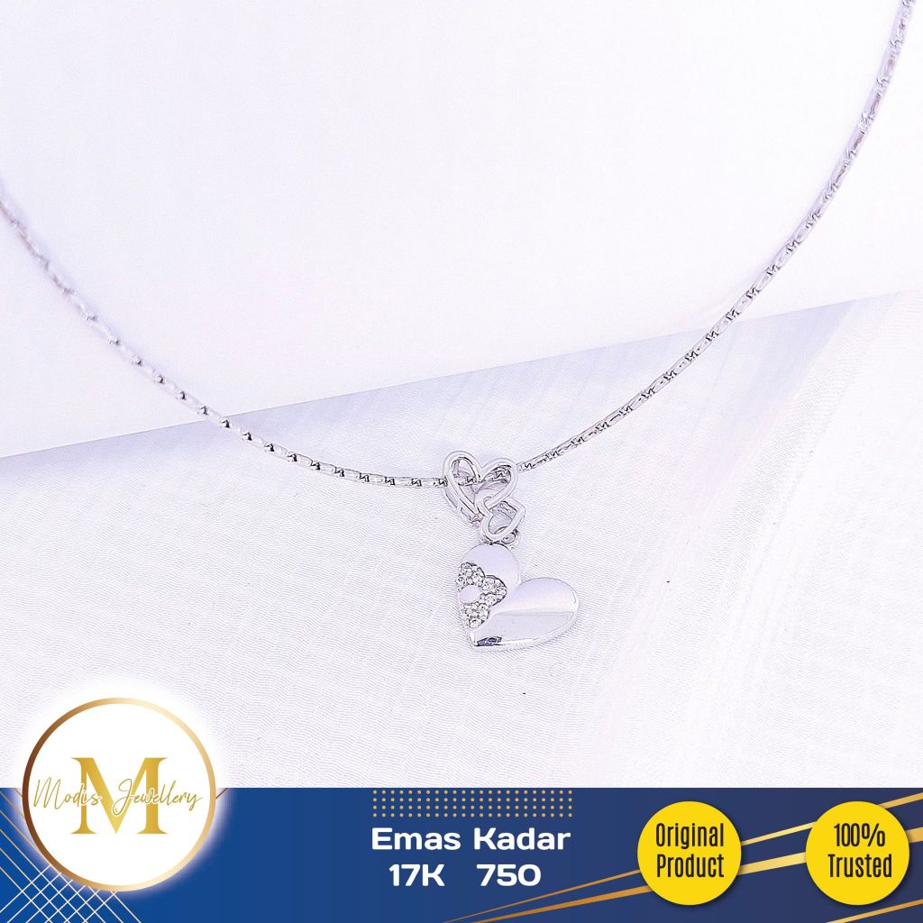 MODIS JEWELLERY - Liontin Love 3 Susun Putih - Emas 17k  750